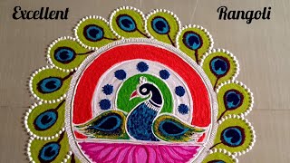 Excellent Republic Day special rangoli | Peacock🦚 kolam | Tricolour muggulu design@excellentrangoli