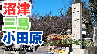 【沼津・三島食べ歩き】1泊2日静岡ブラ散歩ソロシニア旅！　　沼津の夜は充実・満足、沼津港のびゅーおからみた夜の富士山も絶景！！　三島大社で初詣！！！　小田原で下車して小田原城に感激！！！！