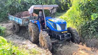 tracktor video tractors video new  Swaraj 744 FE Stuck and Pulled Out by New Holland”