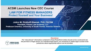 Webinar | ACSM Launches New CEC Course: Law for Fitness Managers