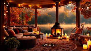 Relaxing Autumn Jazz at Lakeside Porch Ambience 🍂 Warm Jazz and Fireplace Sounds for Unwinding