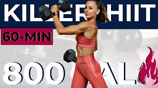 60-MIN KILLER HIIT WORKOUT WITH WEIGHTS (total body weight loss, lean muscle, abs + belly fat burn)