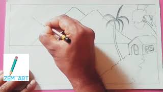 How to Draw a Simple Landscape - Easy Pencil Drawing #landscape_drawing
