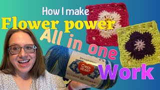 Red heart flower power granny square yarn Demo and easy trick