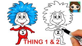 How to Draw Thing 1 and Thing 2 Easy | Dr. Seuss