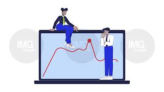 Analysts team analyzing peak of data trend 2D animation