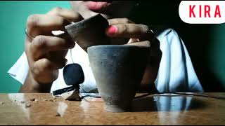 #Swallowing black clay pots #earthy crunchy yummy 😋😋 #asmr