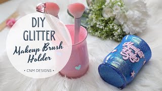 Glitter Makeup Brush Holder - DIY Glitter Wine Glass