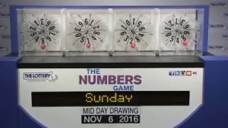 Midday Numbers Game Drawing: Sunday, November 6, 2016