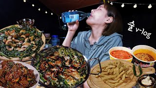 SUB) Go to the camping and drink alcohol -Vlog Ep.1- Seafood Buldak noodles realsound asmr mukbang