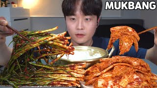 갓담근 김치\u0026파김치 냄비밥 먹방 KOREAN FOOD GREEN ONION KIMCHI MUKBANG ASMR REAL SOUND EATING SHOW COOKING RECIPE