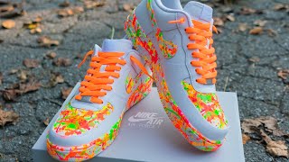 HOW TO SPLATTER SHOES | CUSTOM NIKE Air Force 1's | SUPER SIMPLE NEON DESIGN (QUICK & EASY METHOD)🔥