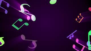 60:00 Minutes / Background With Notes, Clefs, Other Musical Symbols Flying in Colorful Light Rays 4K