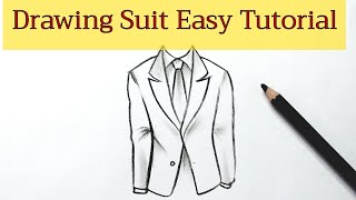 How to draw a suit and tie easy Drawing coat step by step tutorial for beginners | Clothes drawing