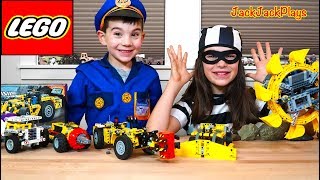 Lego Mining Trucks Unboxing MYSTERY! + Pretend Play Cops and Robbers Skit