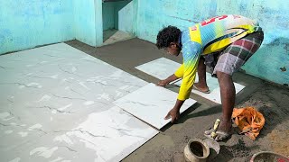 Technique&Install Living Room Tile Accurately with Cement|Floor Tile Install with Cement mixer