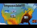 Fictional map of extreme weather: Giant squall-line storm and record heat, the future of the planet?