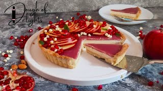 White Chocolate Almond Panna Cotta Tart with Pomegranate Jelly | Elegant Dessert Recipe