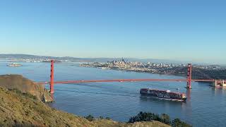 【California】Cargo ship passing slowly under Golden Gate Bridge in January 2024