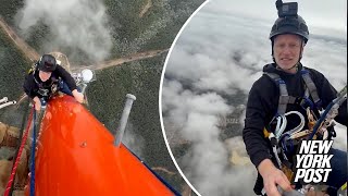 Watch as FCC Chairman Brendan Carr joins tower crew on 1,800 foot climb to install new lights