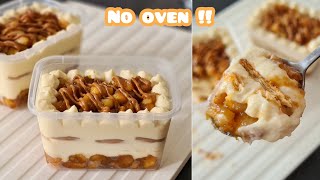 Gak nyangka jadi seenak ini, pisang jadi dessert mewah? Banana Caramel Cheesecake dessert box