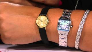 Vicence Round Case Leather Strap Watch, 18K Gold with Mary Beth Roe