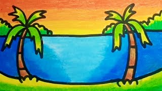 How To Draw a Sea Scenery With Oil Pastels Easy Step By Step | Drawing a Sea Scenery For Beginners