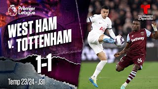 West Ham v. Tottenham 1-1 - Highlights & Goles | Premier League | Telemundo Deportes