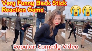 Very Funny Back Stick Reaction Game (81)||Popular Funny Video 2024||China Slap Game