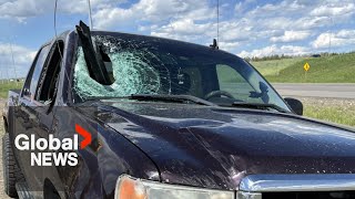 Calgary man “lucky” after broken tonneau cover smashes windshield on busy highway