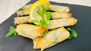 سيكار بالسبانخ والجبن روعة روعة صدقوني متشبعوش منهم😋😋Cigarros de espinafresq