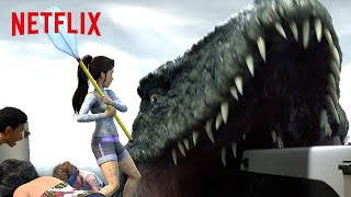 Face to Face with a Mosasaurus 🌊 Jurassic World Camp Cretaceous | Netflix After School