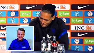 Van Dijk cannot contain his laughter when Van Gaal tells media he has a "clean brain" 😂