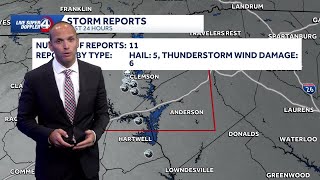 Reports of storm damage from hail and downed trees in parts of the Upstate