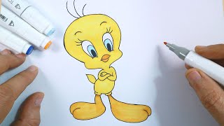 رسم سهل | تعلم  رسم وتلوين تويتي سهل خطوه بخطوه للمبتدئين | دروس متعة الرسم