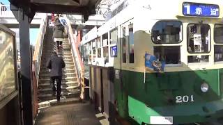 長崎電気軌道1系統　思案橋電停から長崎駅前電停まで前面展望。(2020.2.23)