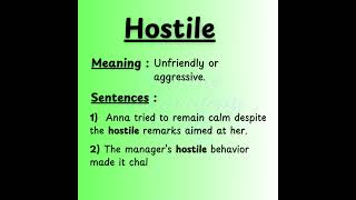Hostile Explore Vocabulary Daily #english#vocabulary #Hostile #newwords #learnwordswithmeaning