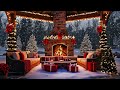 charming winter porch ❄ soft jazz with cozy fireplace and gently falling christmas snow