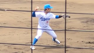 【1年生で早くも試合に】青山学院大 山田拓也（1年 東海大相模）サードのシートノック 2018年センバツ4強の2番セカンド 2019/5/22 ※背番号5の選手です