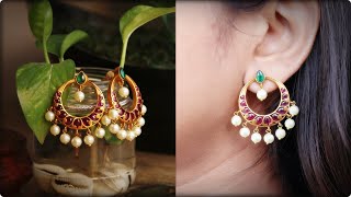 Imitation Real Kemp Stone Chandbali Earrings