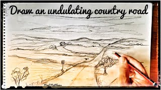 Drawing at home. How to draw a winding, undulating country road using perspective #Art #Howtodraw