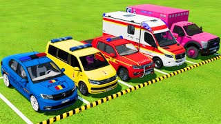 DACIA, VOLKSWAGEN POLICE CARS & MERCEDES, FORD AMBULANCE EMERGENCY VEHICLES TRANSPORTING ! FS22