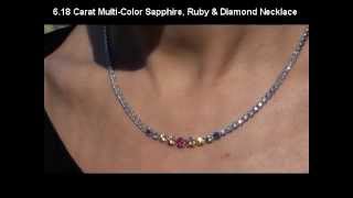 18K Gold Multi-Color Sapphire, Ruby \u0026 Diamond Necklace