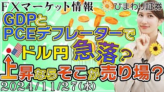 【FXマーケット情報】GDPとPCEデフレーターでドル円急落？上昇ならそこが売り場？★2024年11月27日の分かり易いドル円予想