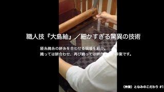 【（神業）となみのこだわり #1／南蛮七宝文様の大島紬を製織】経糸緯糸の絣糸を合わせる現場を紹介。織っては絣合わせ、再び織っては絣合わせ。神業です。