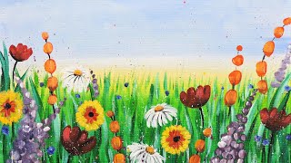 💐EP60- 'Spring Splatter Flowers' - Floral landscape acrylic painting tutorial