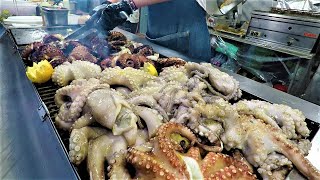 Italy Street Food. Massive Dose of Giant Grilled Octopus and 'Puccia' with Creamy 'Burrata' Cheese