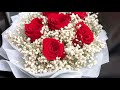 preserved red roses with dried baby breath wrapping huamama