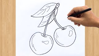 How to Draw a Cherry Easy Step by Step | Drawing Cherries for Kids
