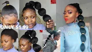 EASIEST WAIST LENGTH BUBBLE PONYTAIL USING BRAIDING HAIR